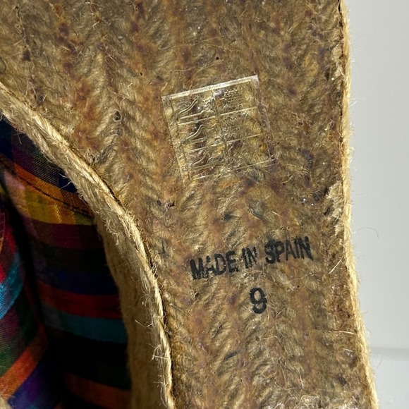 Ralph Lauren Espadrille Wedge Silk Shantung Plaid Peep Toe Sandals Womens Size 9 - Picture 10 of 12